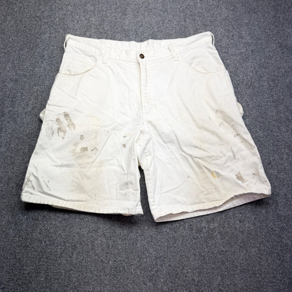 Y2K Sherwin Williams Mens Painter Carpenter Shorts White Distressed Size 38